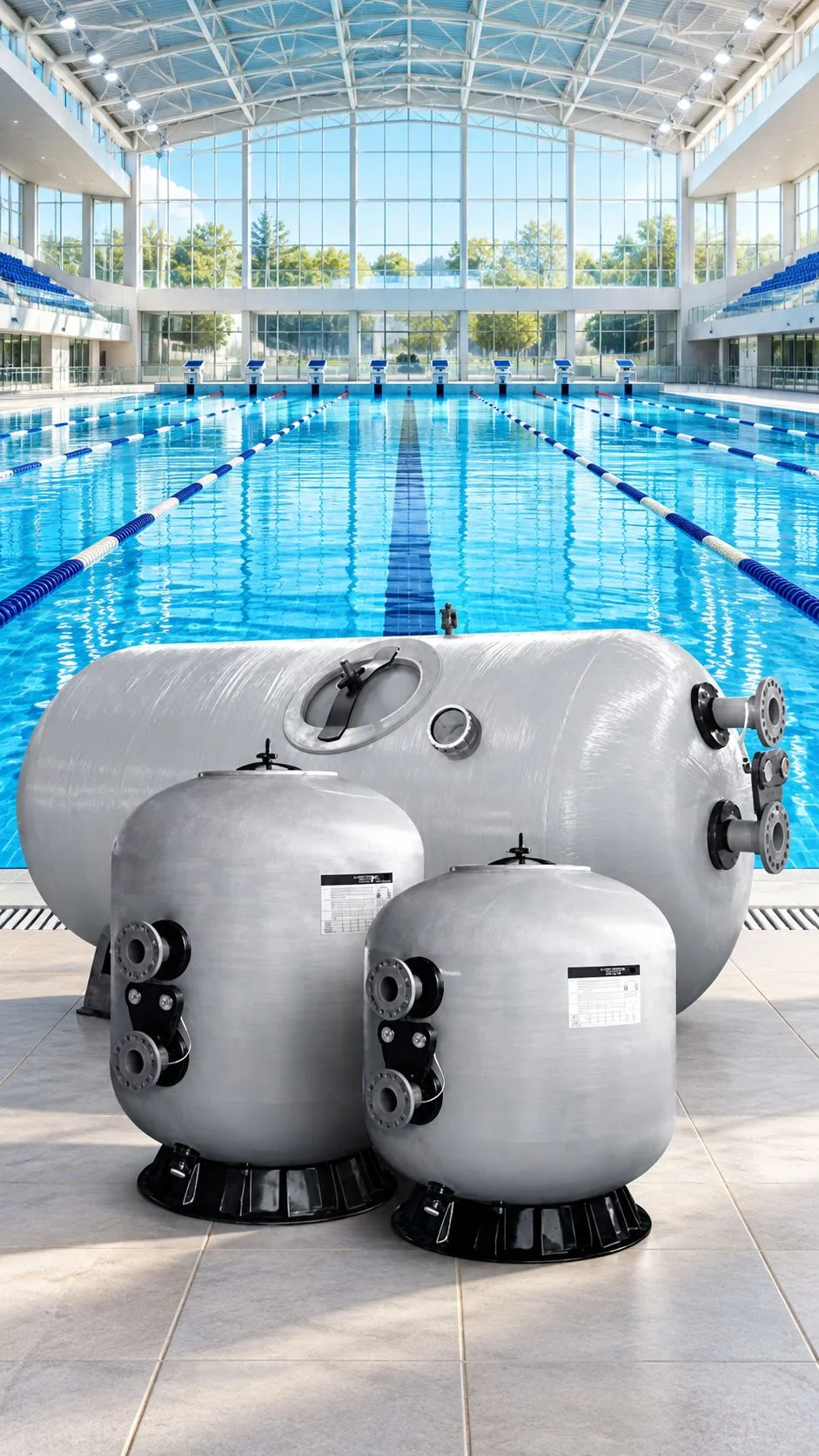 Filtros comerciales junto a piscina semiolímpica